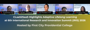 IRIS 2026 virtual plenary session showing CLaaS2SaaS and First City Providential College speakers on Zoom.