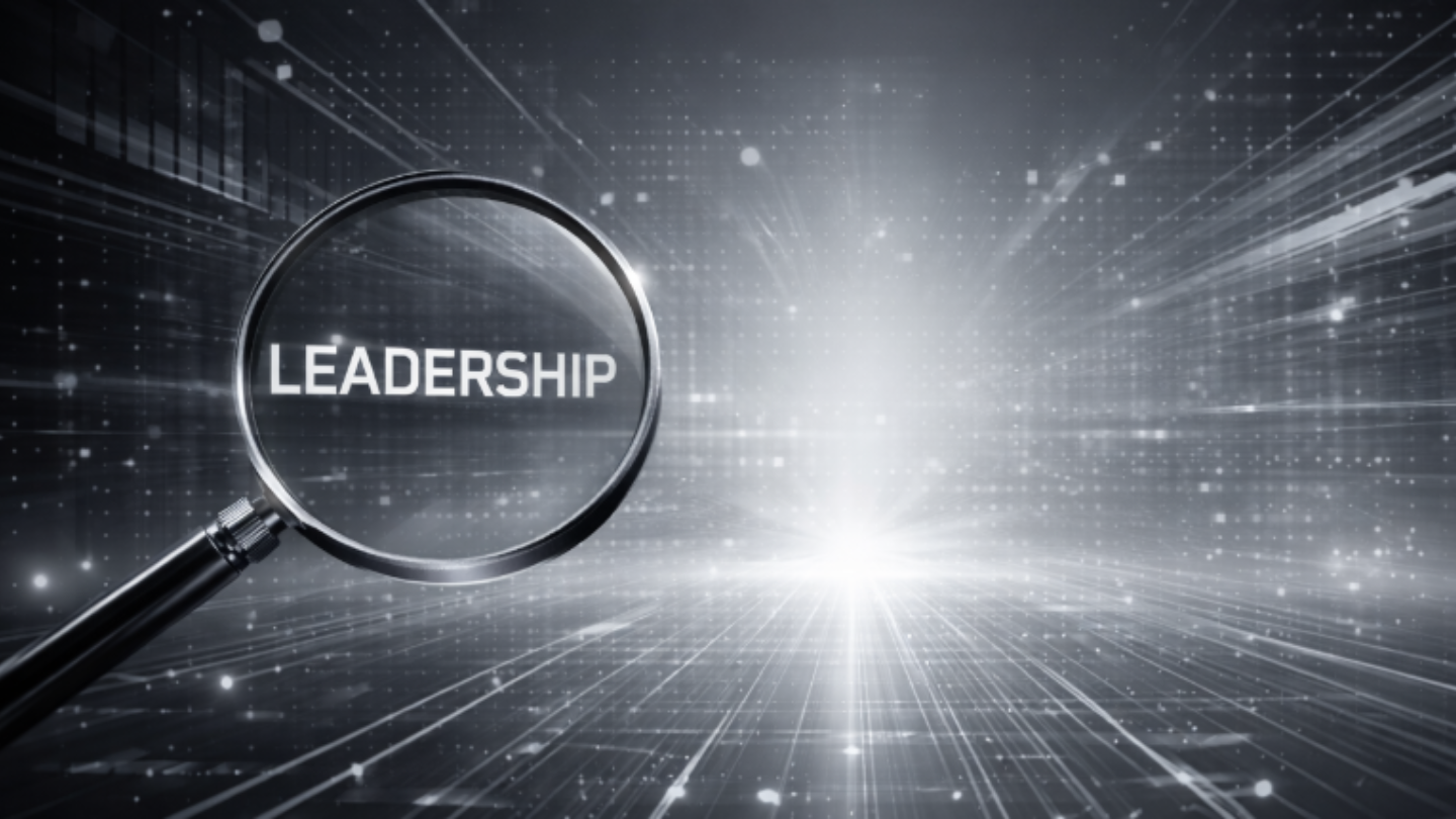 Magnifying glass highlighting the word “leadership,” representing its importance as a strategic priority for organizations.