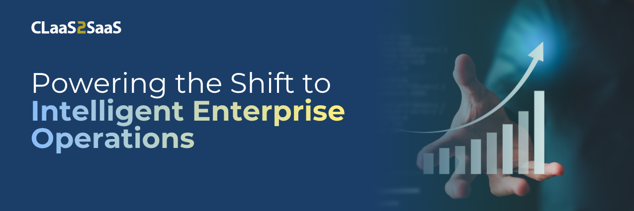 Banner with headline “Powering the Shift to Intelligent Enterprise Operations,” showing a rising chart and arrow symbolizing AI-driven enterprise growth.