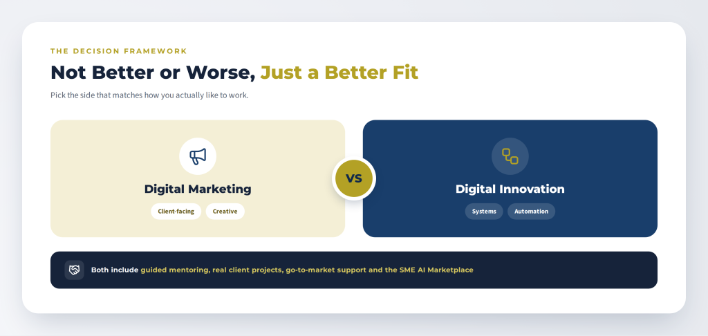 Decision framework comparing Digital Marketing Agency and Digital Innovation
