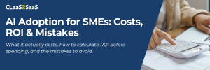 Small business owner evaluating AI adoption costs and ROI